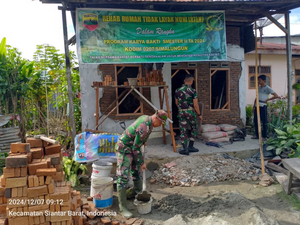 Kodim 0207/Simalungun Rehab RTLH Dalam Rangka Program Karya Bakti Semester ll Tahun 2024