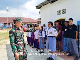 Tumbuhkan Rasa Bela Negara, Babinsa Koramil 14/Raya Laksanakan Binwanwil Kepada Siswa/siswi