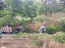 Babinsa Melaksanakan Kegiatan Gotong Royong Bersama Pemuda Huta Bahalat I Membersihkan Jalur Irigasi