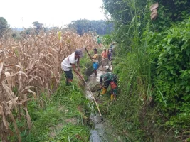 Babinsa Gotong Royong Bersihkan Saluran Irigasi